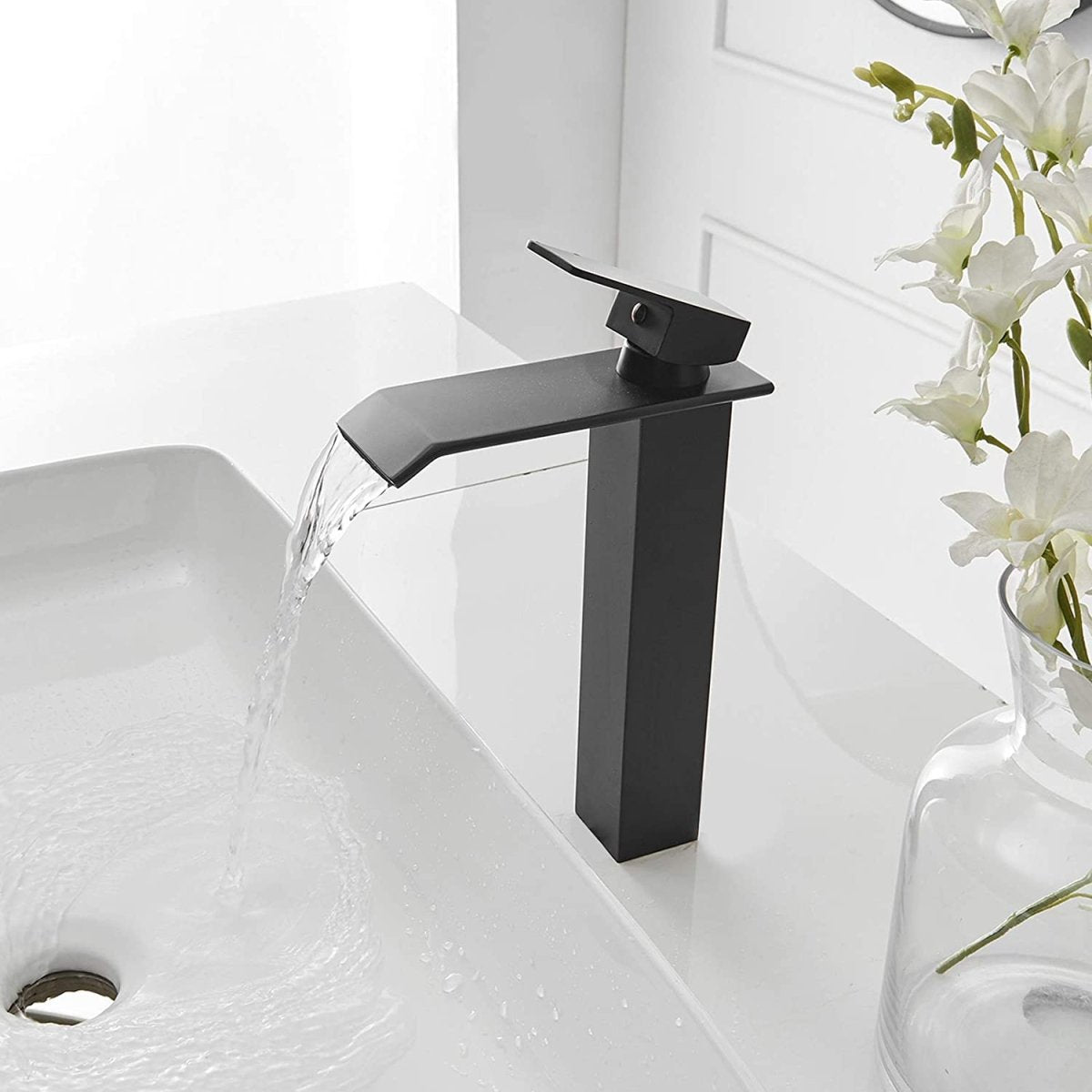 Waterfall Single Hole 1-Handle Bathroom Sink Faucet Black-1 - buyfaucet.com