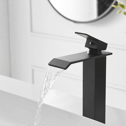 Waterfall Single Hole 1-Handle Bathroom Sink Faucet Black-1 - buyfaucet.com