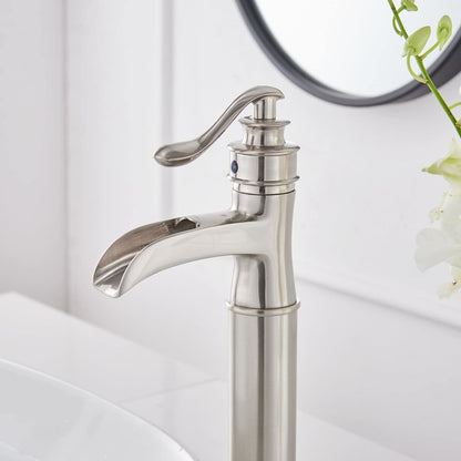 Waterfall Single Hole Bathroom Faucet Brushed Nickel-1 - buyfaucet.com
