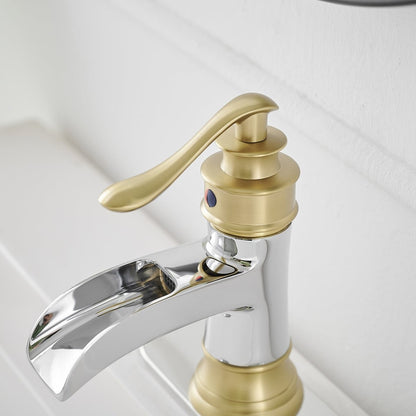 Waterfall Single Hole Low-Arc Bathroom Faucet in Chrome & Gold - buyfaucet.com