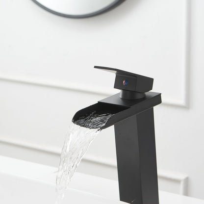 Waterfall Single Hole Single Handle Bathroom Faucet Black - buyfaucet.com