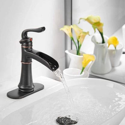 Waterfall Single Hole Single-Handle Bathroom Faucet Bronze - buyfaucet.com