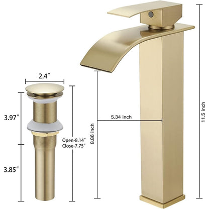 Waterfall Single Hole Single Handle Bathroom Faucet Brushed Gold - buyfaucet.com