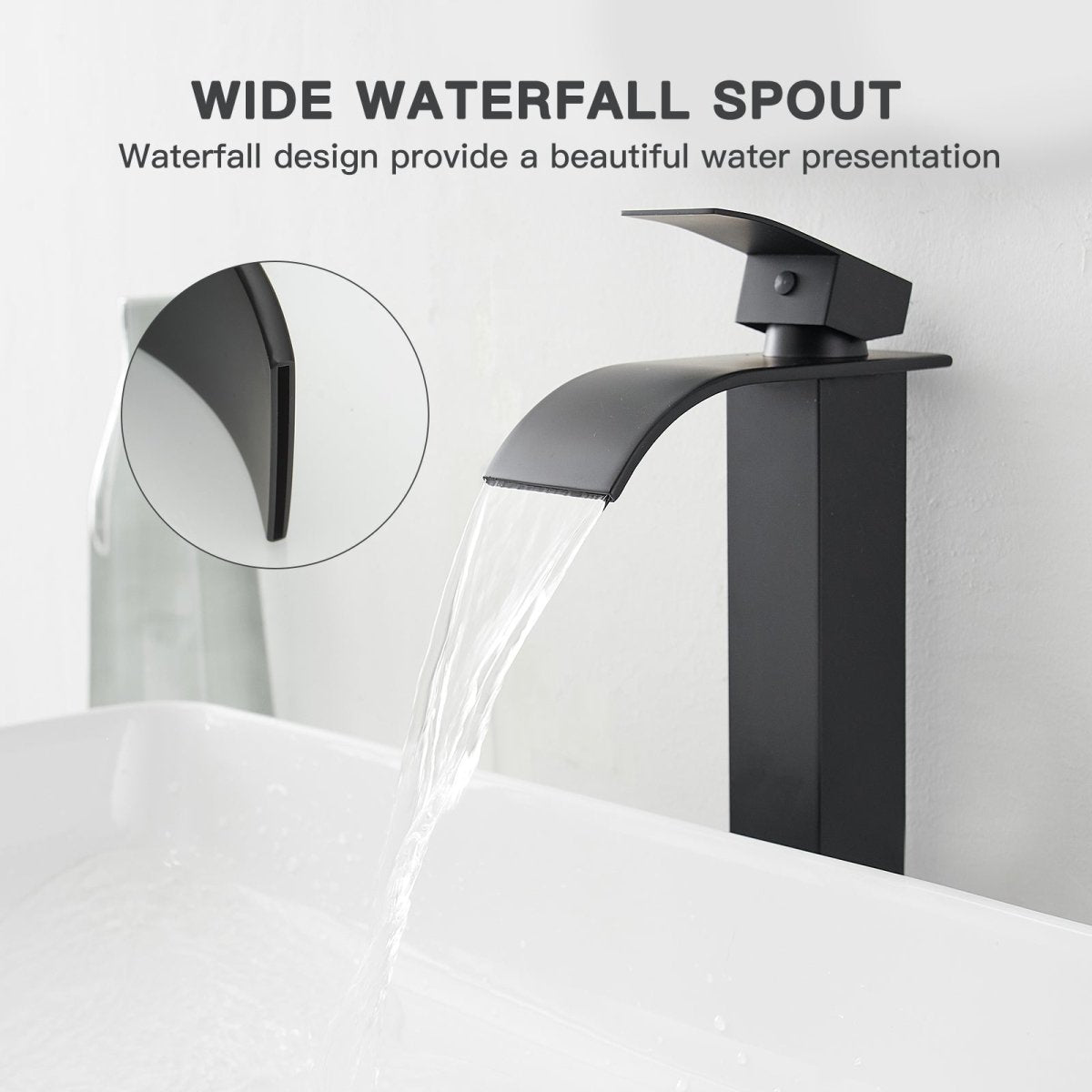 Waterfall Single Hole Tall Bathroom Sink Faucet Matte Black - buyfaucet.com