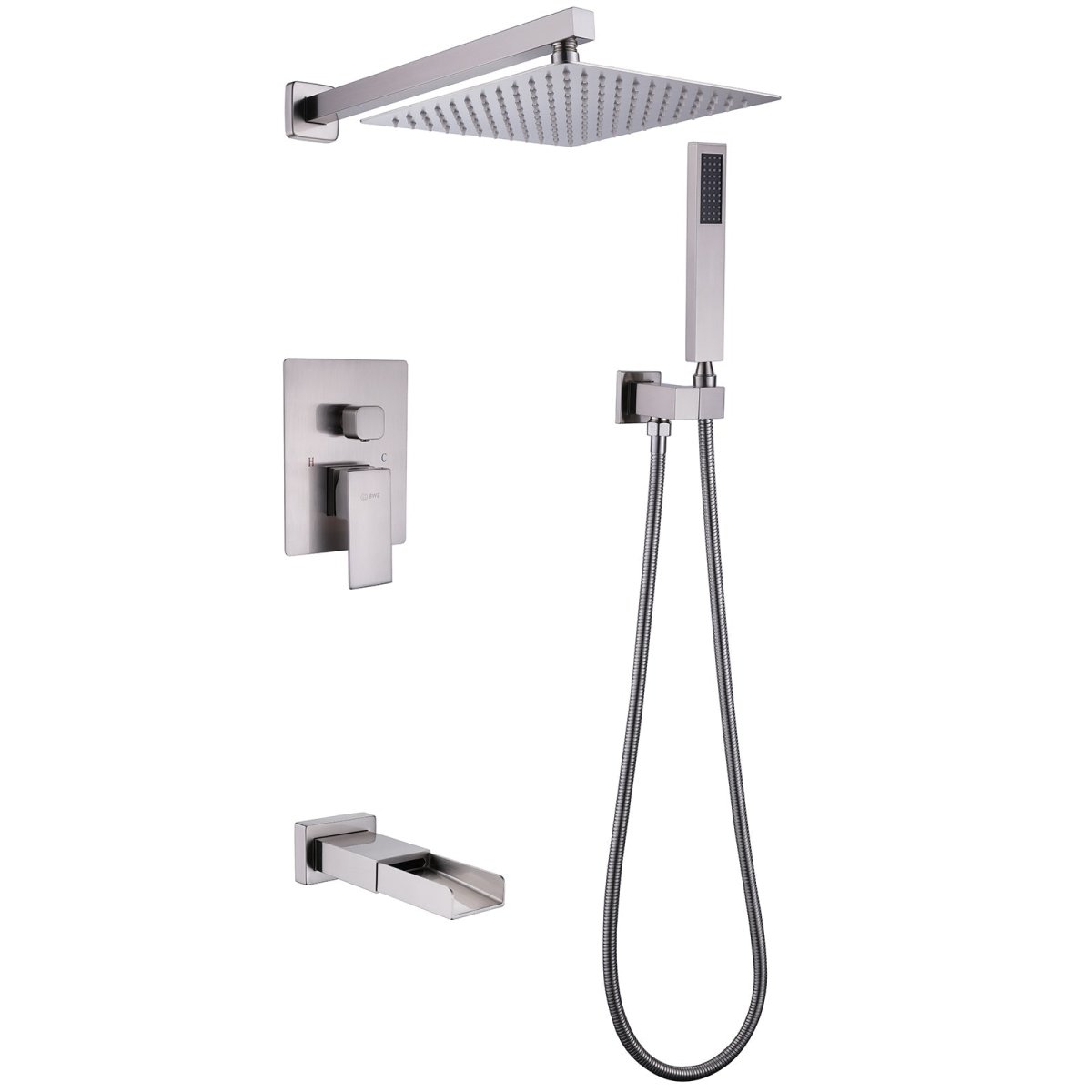 Waterfall Spout 3-Spray Tub and Shower Faucet Brushed Nickel - buyfaucet.com