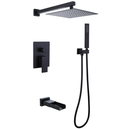 Waterfall Spout 3-Spray Tub and Shower Faucet Matte Black - buyfaucet.com