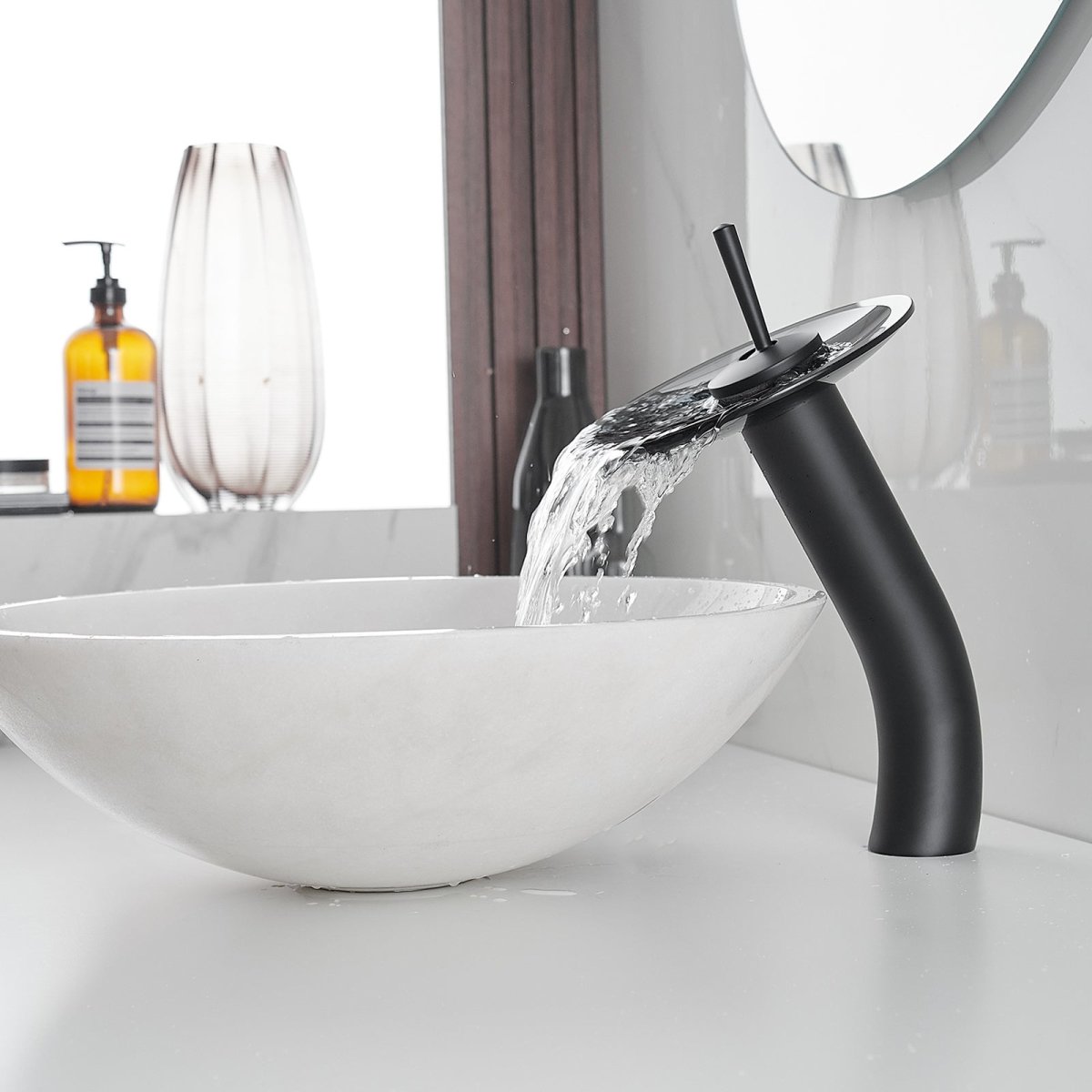 Waterfall Tall Spout Single-Handle Bathroom Faucet Black - buyfaucet.com