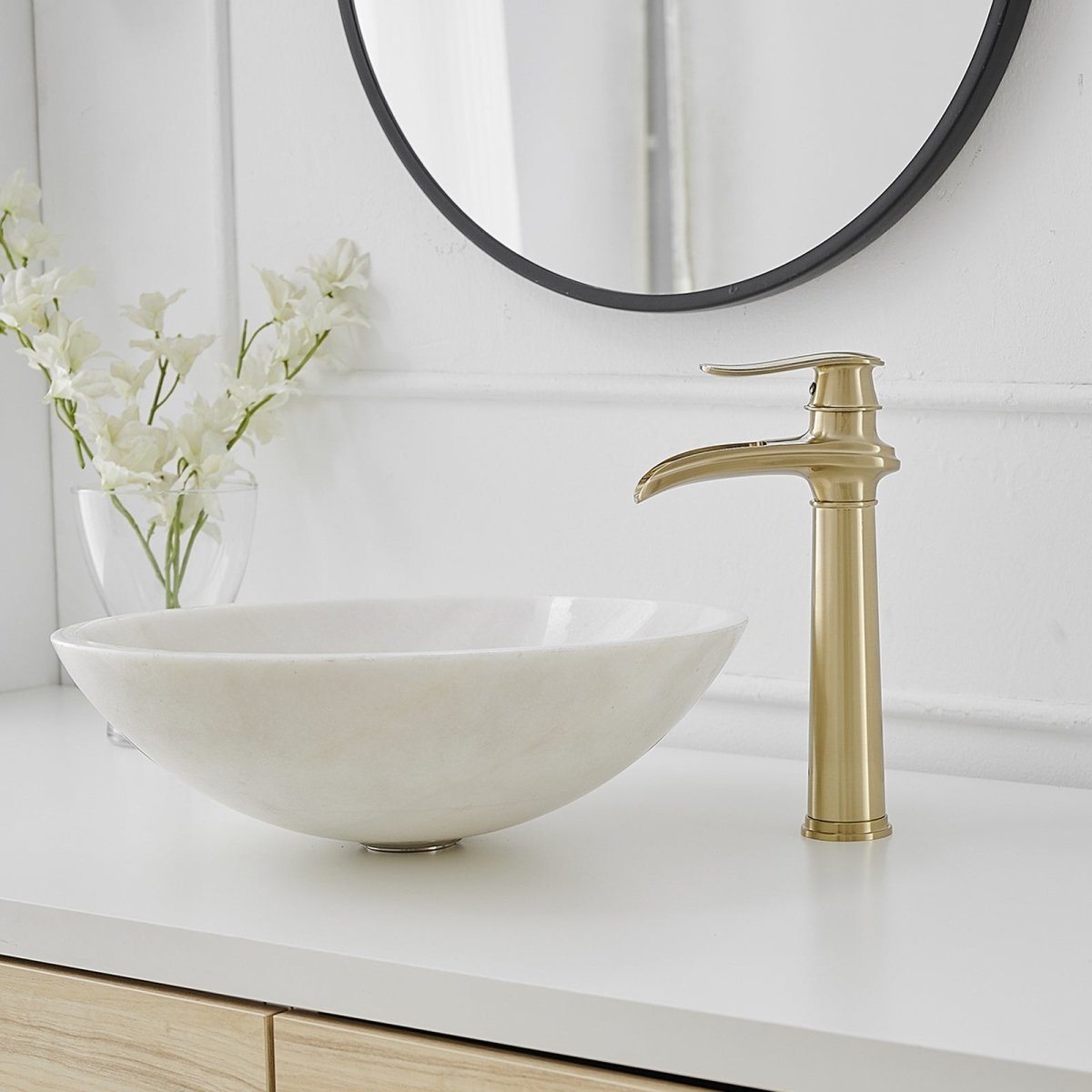 Waterfall Tall Spout Vessel Sink Bathroom Faucet Brushed Gold - buyfaucet.com