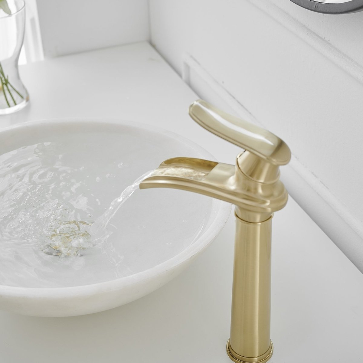 Waterfall Tall Spout Vessel Sink Bathroom Faucet Brushed Gold - buyfaucet.com